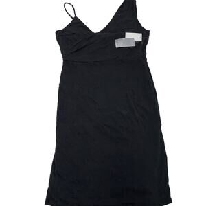 NSR Dress Women Large Black Mini‎ Cocktail Asymmetric Sleeve Mini V Neck